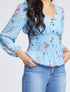 Top élastiqué imprimé floral - Bleu ciel - 1