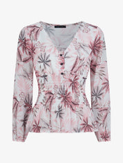 Top élastiqué imprimé tropical - Rose - 1