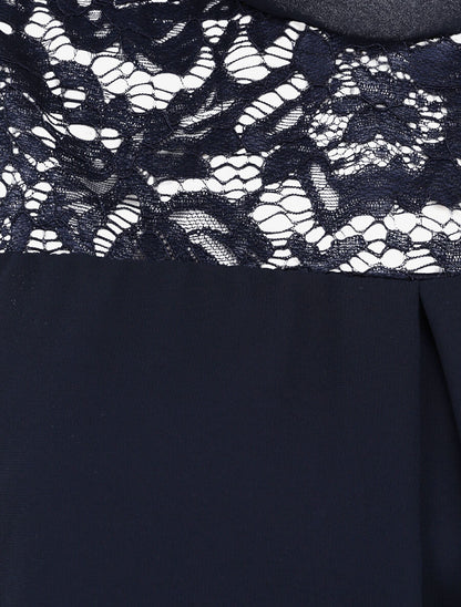 Top boule en voile à épaules en dentelle - Bleu nuit - 3