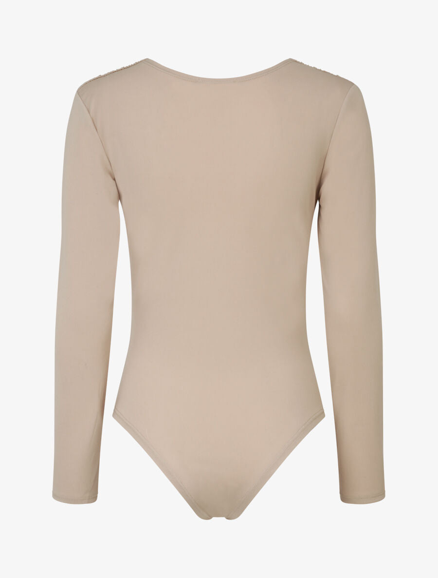 Body drapé à manches longues - Beige - 2