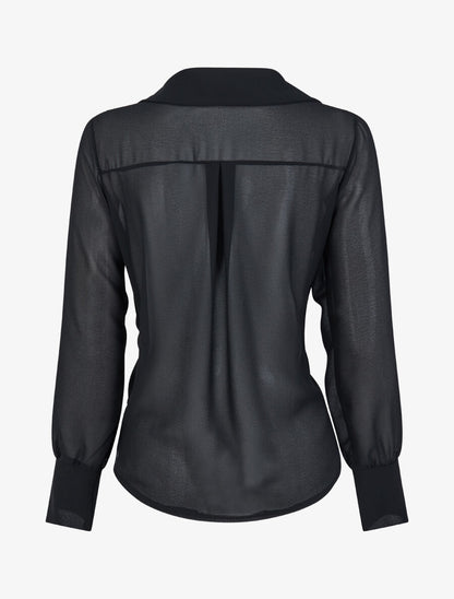 Blouse droite unie drapée - Noir - 2