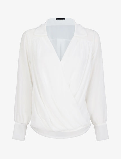 Blouse droite unie drapée - Blanc - 4