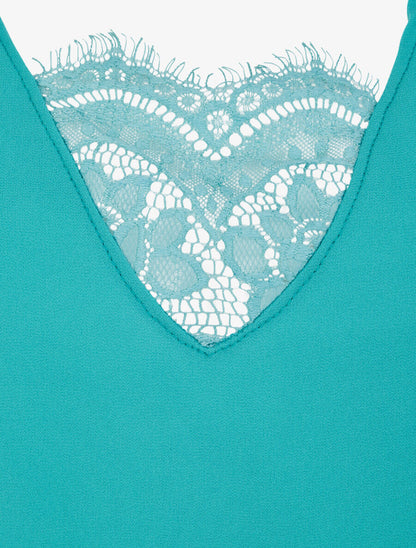Top boule uni à dentelle - Vert menthe - 3