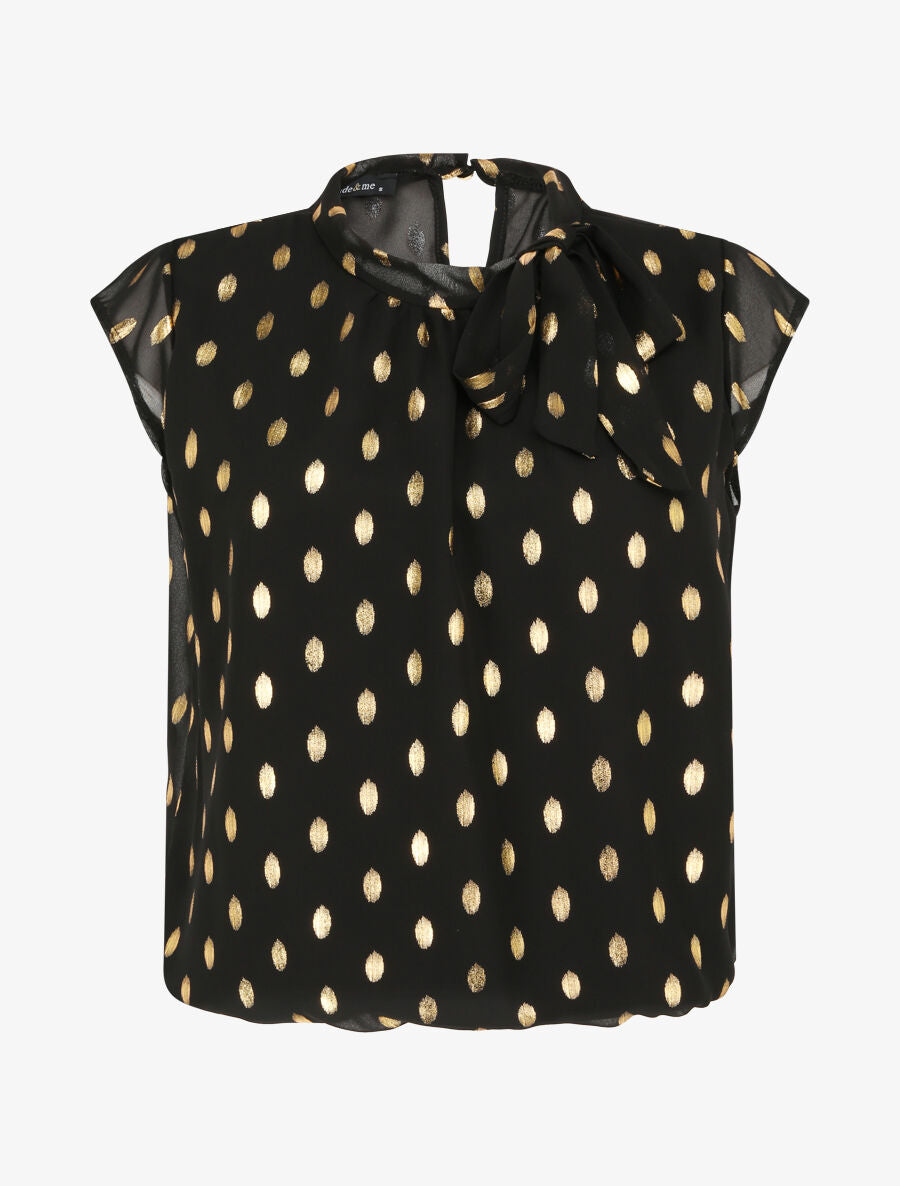 Top boule à pois stylisés et lamés - Noir - 1
