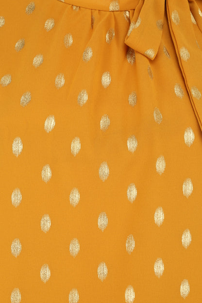 Top boule à pois stylisés et lamés - Moutarde - 3