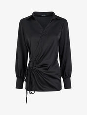 Blouse droite satinée à liens - Noir - 4