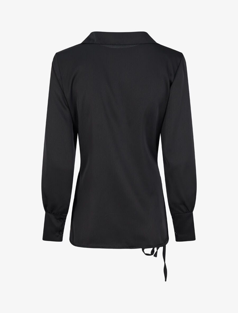 Blouse droite satinée à liens - Noir - 2