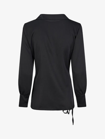 Blouse droite satinée à liens - Noir - 2