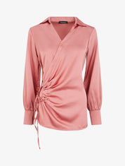 Blouse droite satinée à liens - Vieux rose - 4