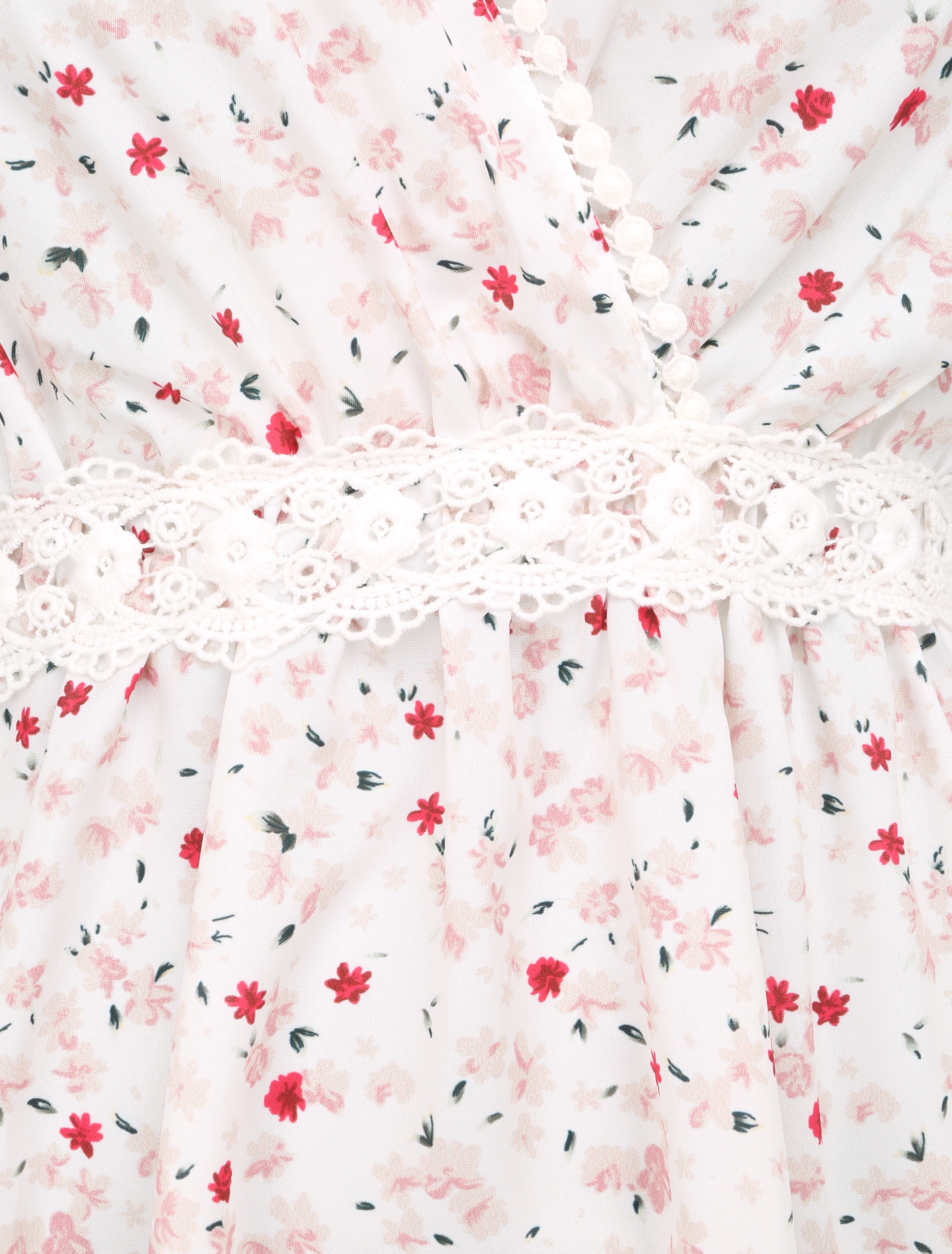 Robe imprimé fleurs de cerisier à détail crochet - Blanc - 3
