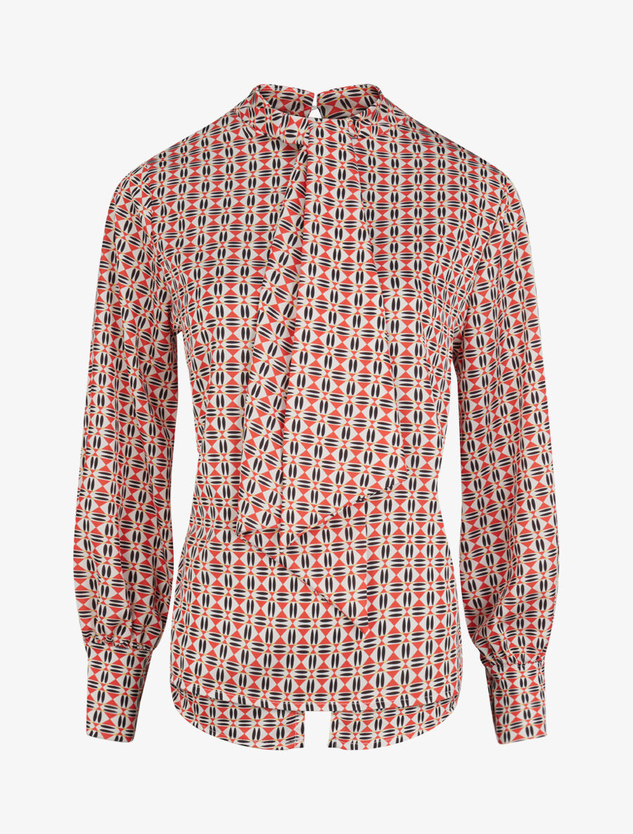 Blouse droite lavallière imprimé mosaïque - Rouge - 2