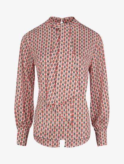 Blouse droite lavallière imprimé mosaïque - Rouge - 2