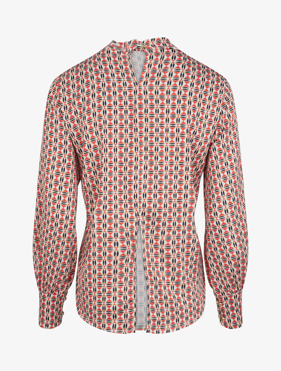 Blouse droite lavallière imprimé mosaïque - Rouge - 3