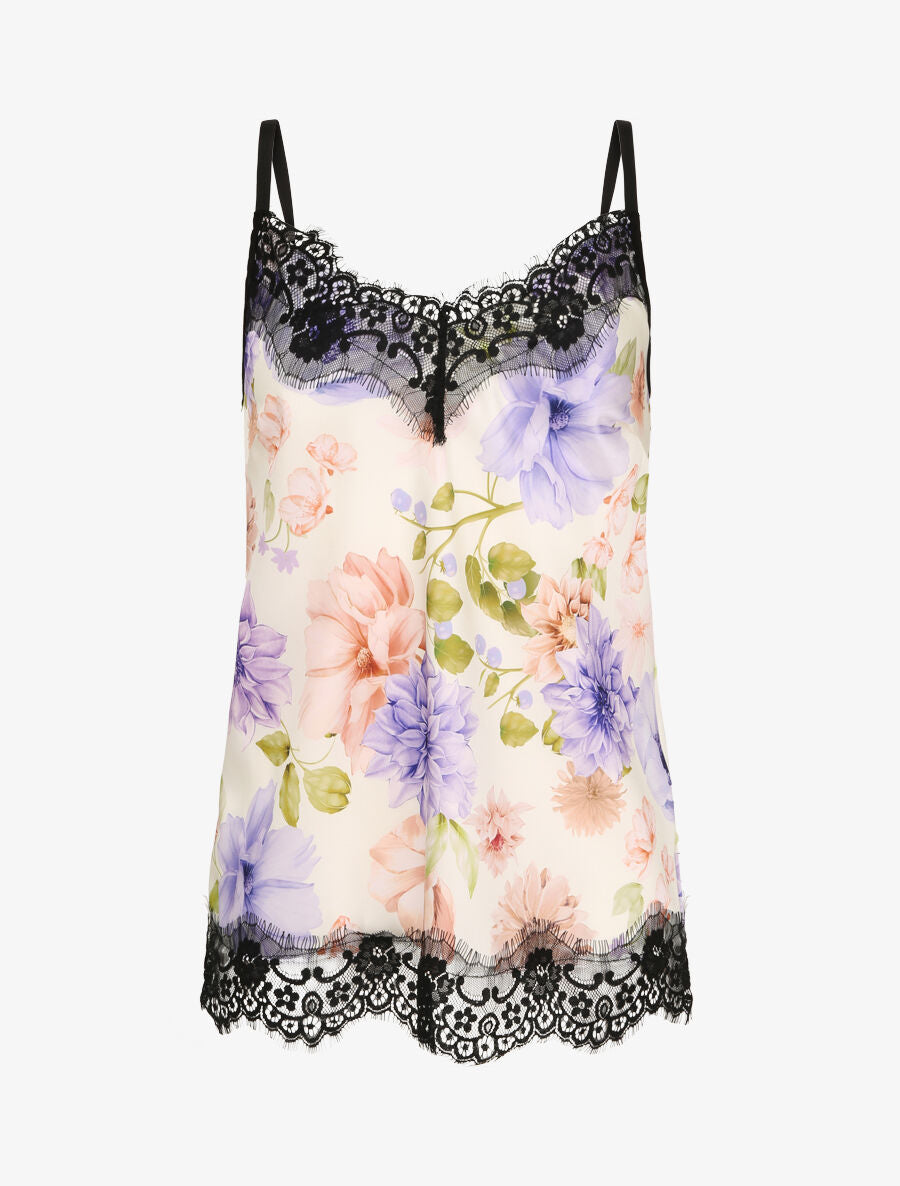 Caraco à dentelle imprimé dahlia - Beige - 1