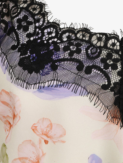 Caraco à dentelle imprimé dahlia - Beige - 3