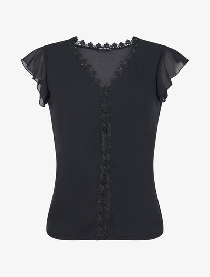 Top droit uni à détail crochet - Noir - 1