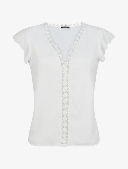 Top droit uni à détail crochet - Blanc - 1