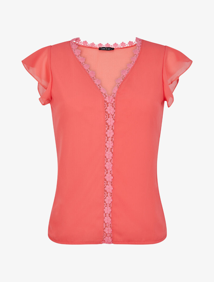 Top droit uni à détail crochet - Corail - 5