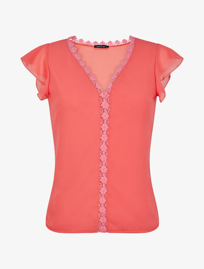 Top droit uni à détail crochet - Corail - 5