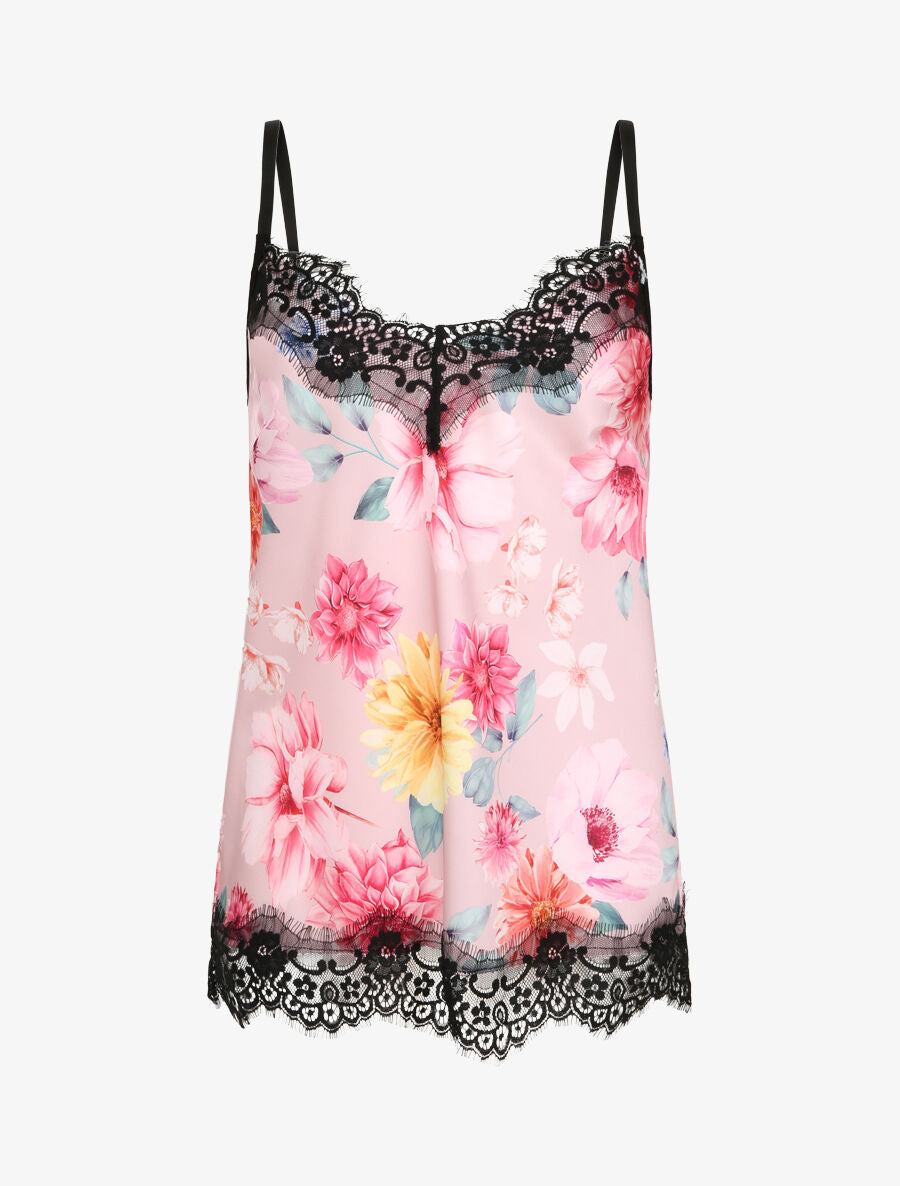 Caraco à dentelle imprimé dahlia - Rose - 1