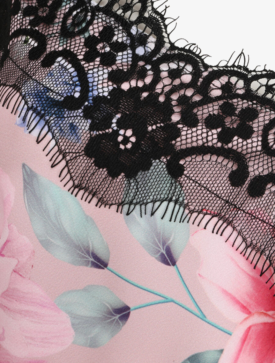 Caraco à dentelle imprimé dahlia - Rose - 3