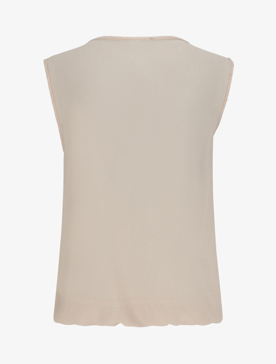 Top coupe boule à col en crochet et mesh - Beige - 2