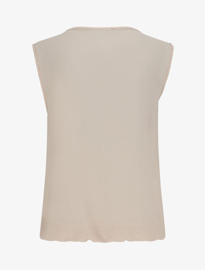 Top coupe boule à col en crochet et mesh - Beige - 2