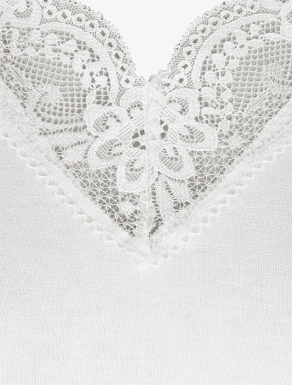 Top uni droit à manches dentelle - Blanc - 3