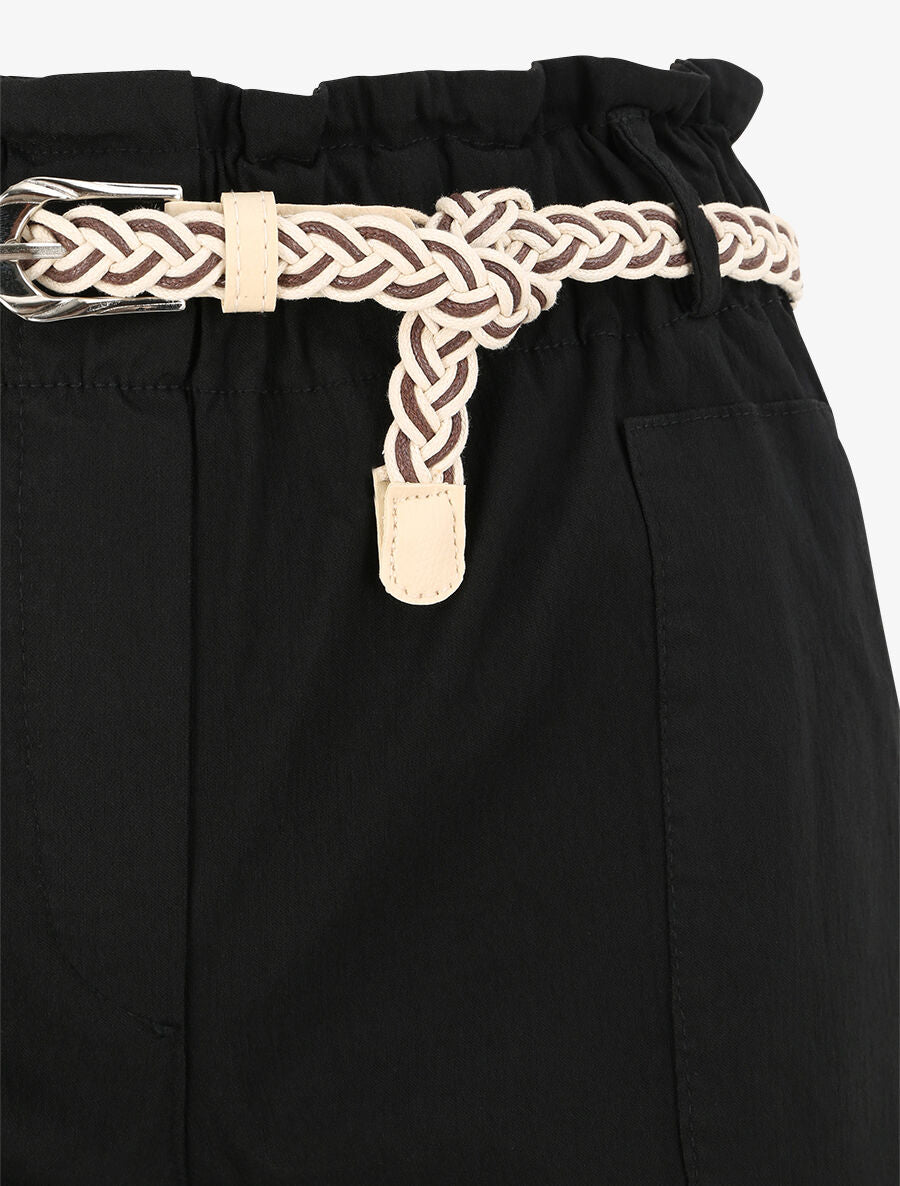 Short paperbag uni à taille haute - Noir - 3