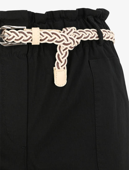 Short paperbag uni à taille haute - Noir - 3