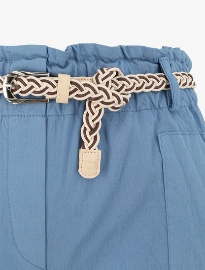 Short paperbag uni à taille haute - Bleu - 3