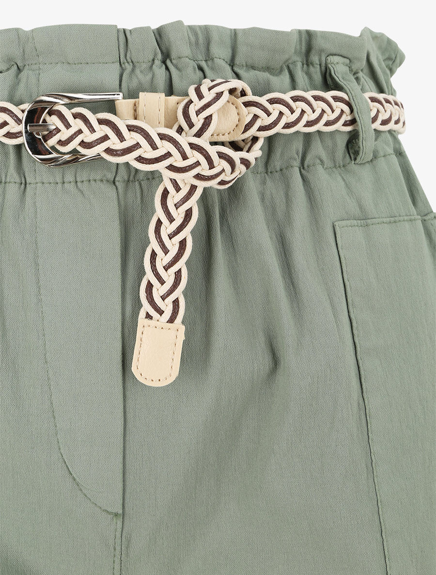 Short paperbag uni à taille haute - Vert olive - 3