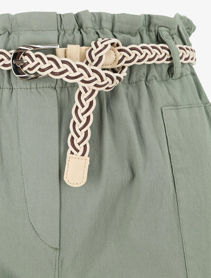 Short paperbag uni à taille haute - Vert olive - 3