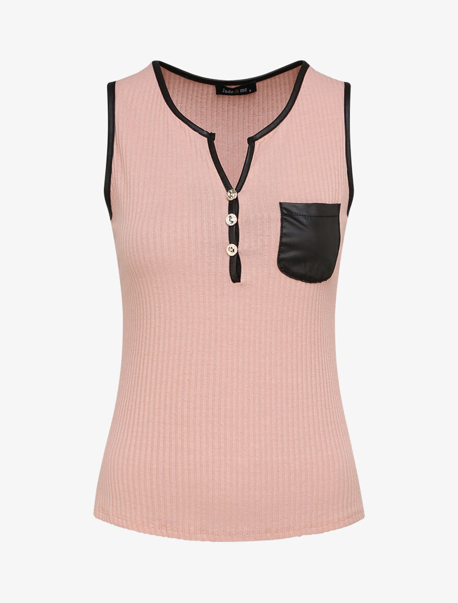 Débardeur droit uni à poche poitrine - Rose poudré - 4