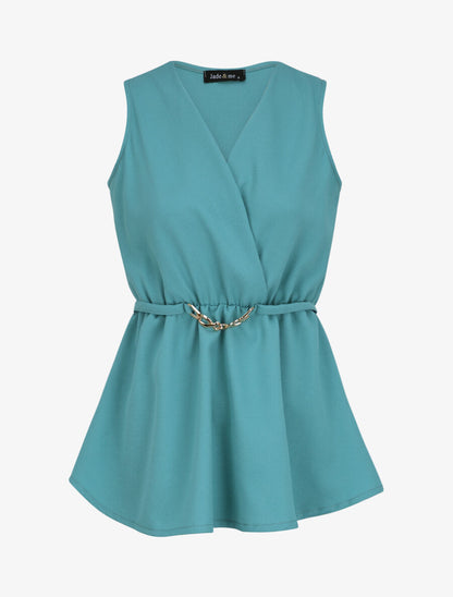 Top cache-coeur ajusté à ceinture décorative - Bleu turquoise - 4