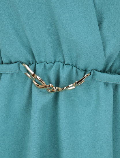 Top cache-coeur ajusté à ceinture décorative - Bleu turquoise - 3