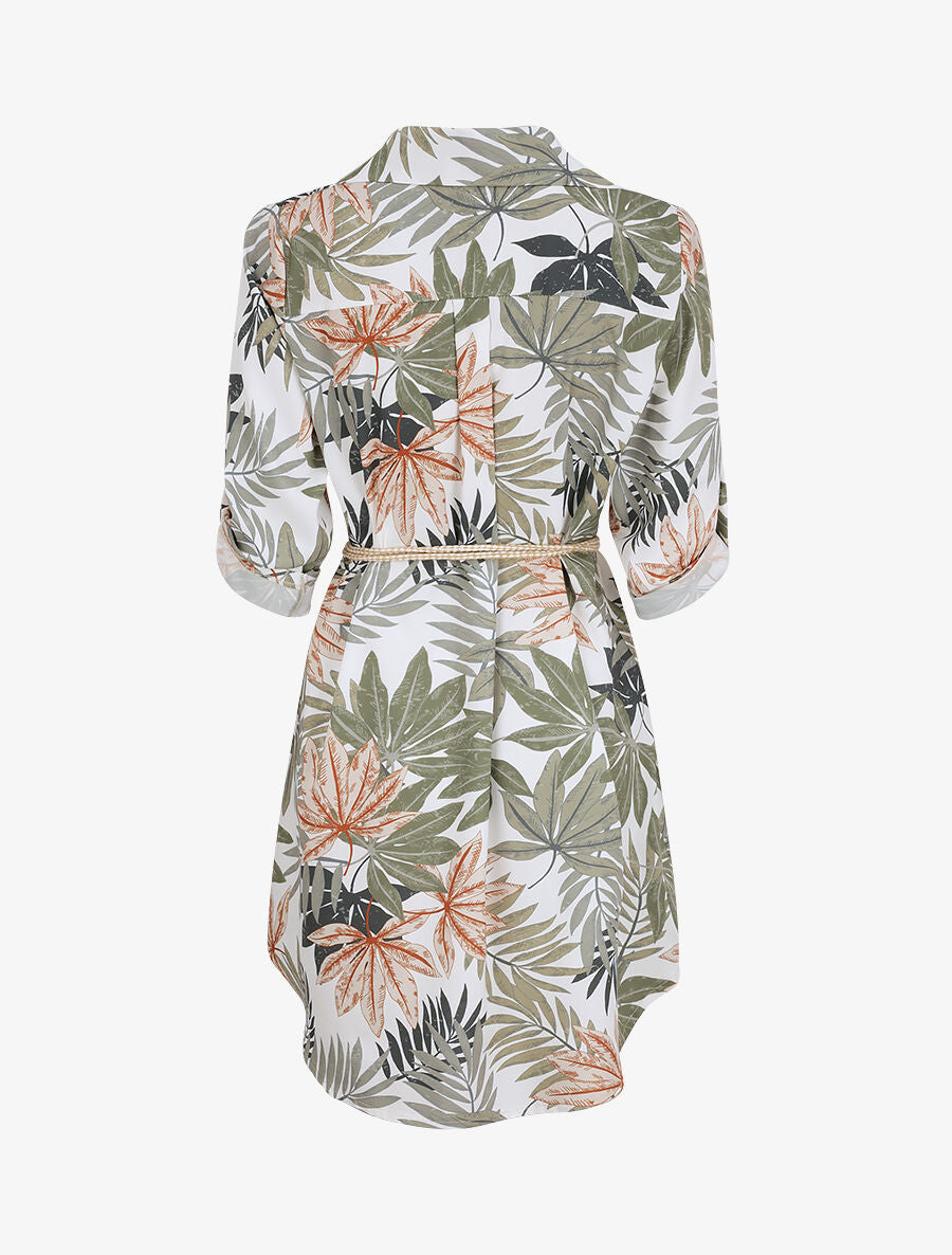 Robe chemise droite imprimé tropical - Blanc - 2