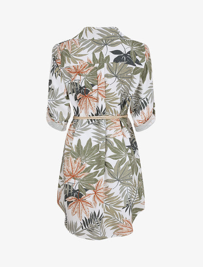 Robe chemise droite imprimé tropical - Blanc - 2