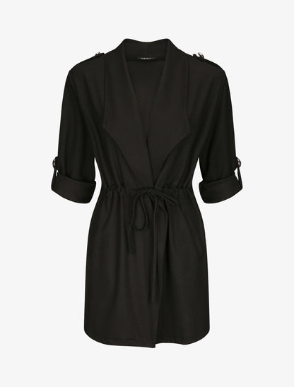 Veste droite mi-longue à col biseauté - Noir - 4