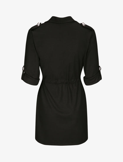 Veste droite mi-longue à col biseauté - Noir - 2