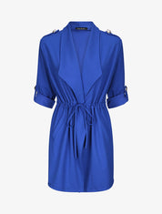 Veste droite mi-longue à col biseauté - Bleu électrique - 5