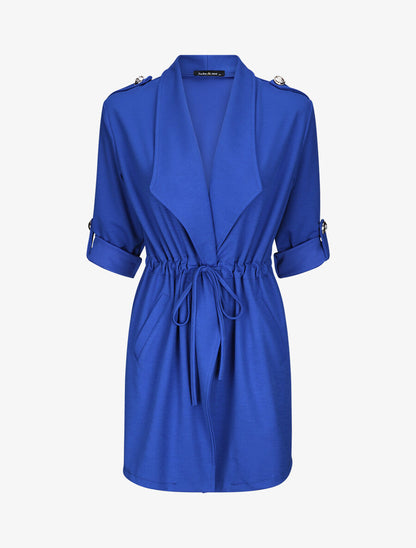 Veste droite mi-longue à col biseauté - Bleu électrique - 5