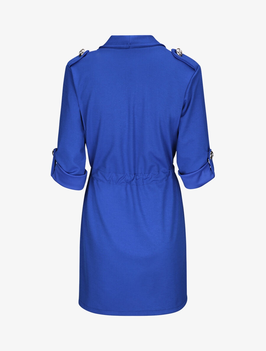 Veste droite mi-longue à col biseauté - Bleu électrique - 2