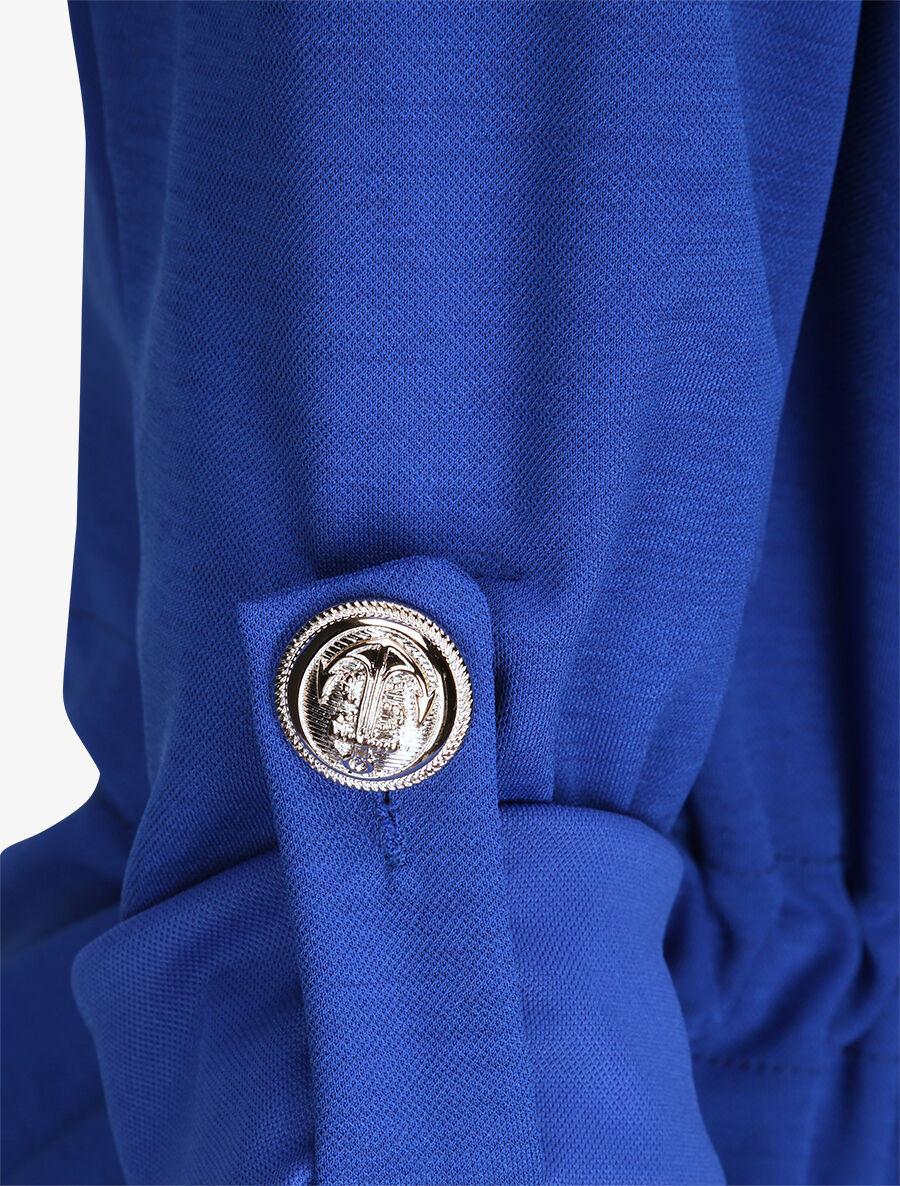 Veste droite mi-longue à col biseauté - Bleu électrique - 3