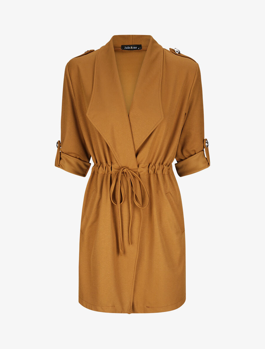 Veste droite mi-longue à col biseauté - Camel - 5