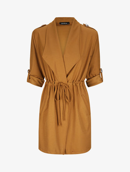 Veste droite mi-longue à col biseauté - Camel - 5