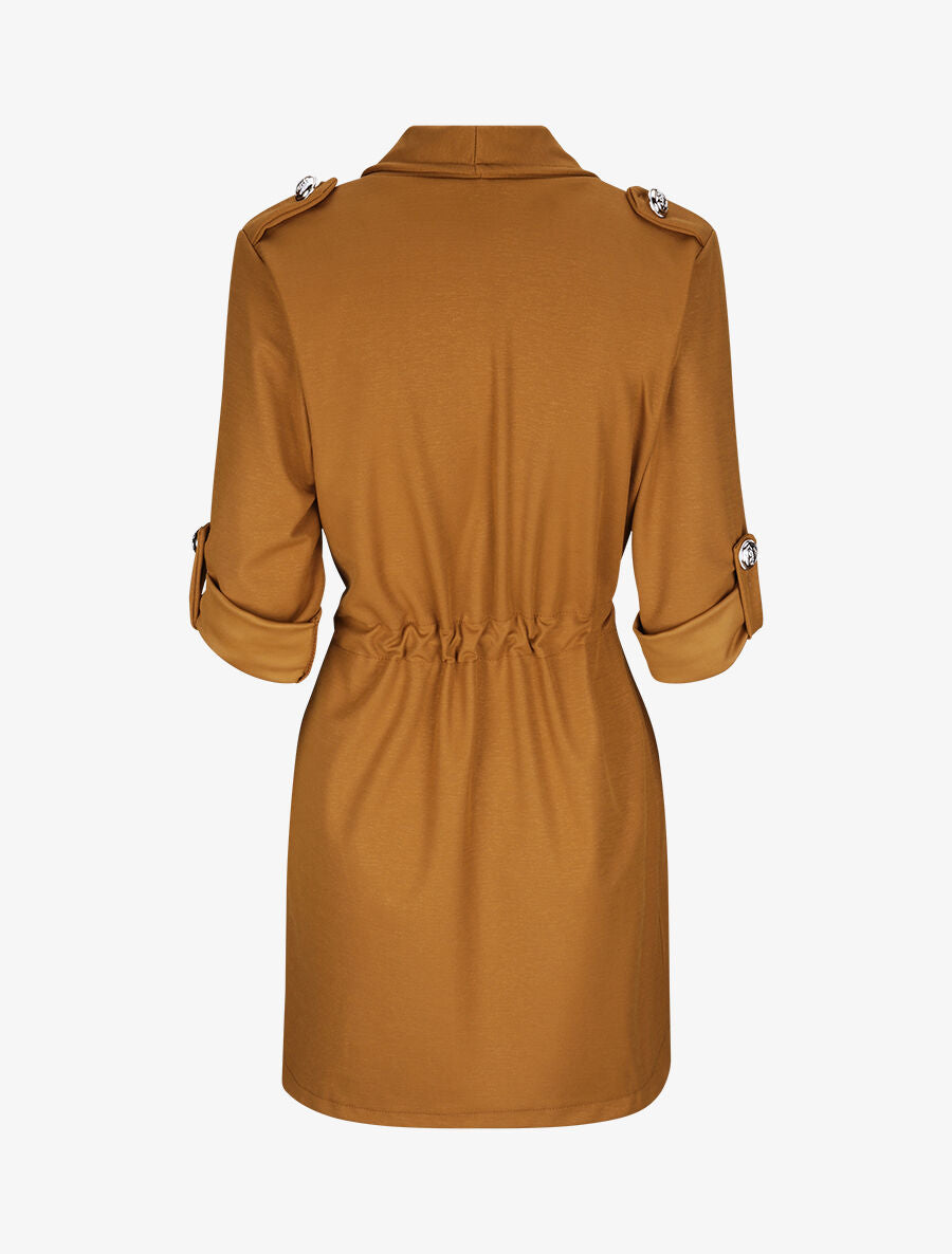 Veste droite mi-longue à col biseauté - Camel - 2