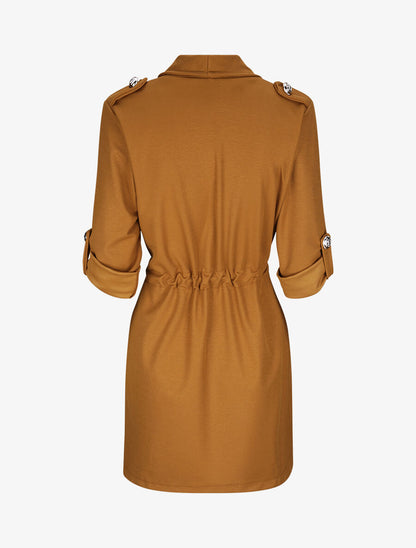 Veste droite mi-longue à col biseauté - Camel - 2
