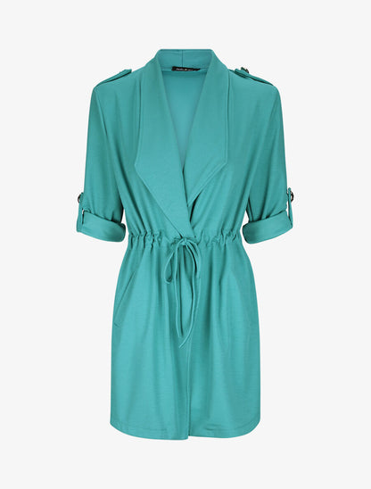 Veste droite mi-longue à col biseauté - Bleu turquoise - 1