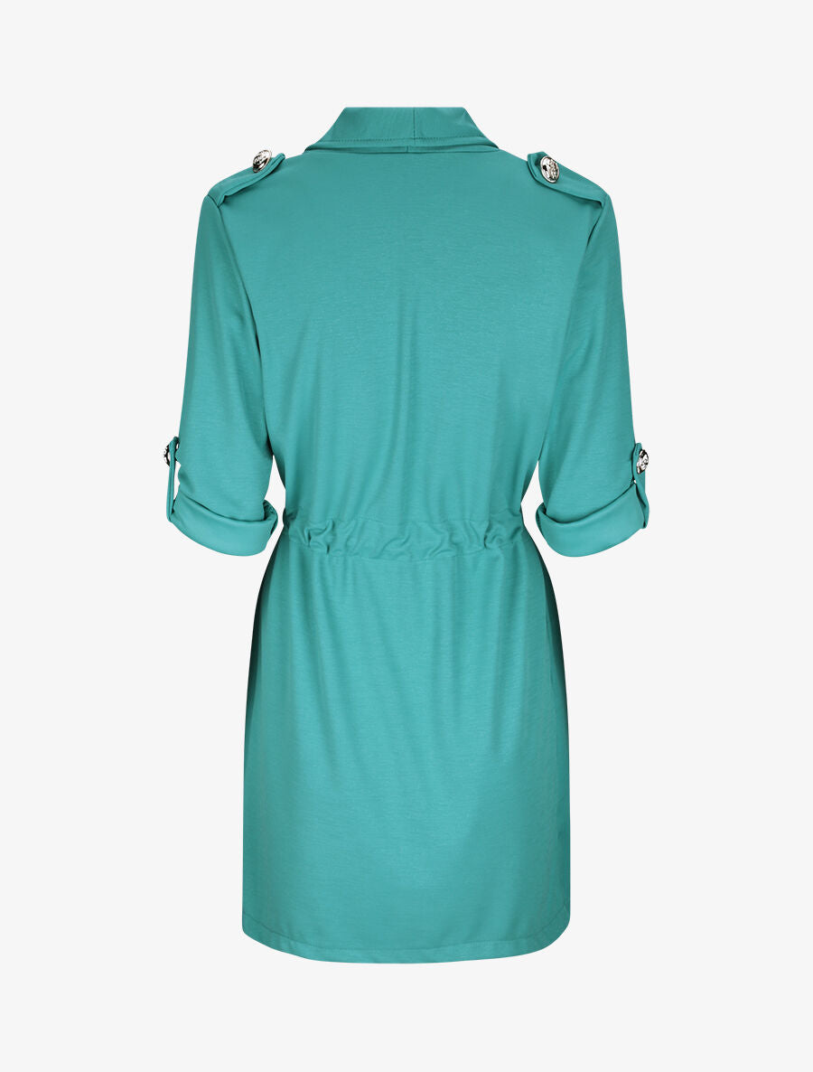 Veste droite mi-longue à col biseauté - Bleu turquoise - 2